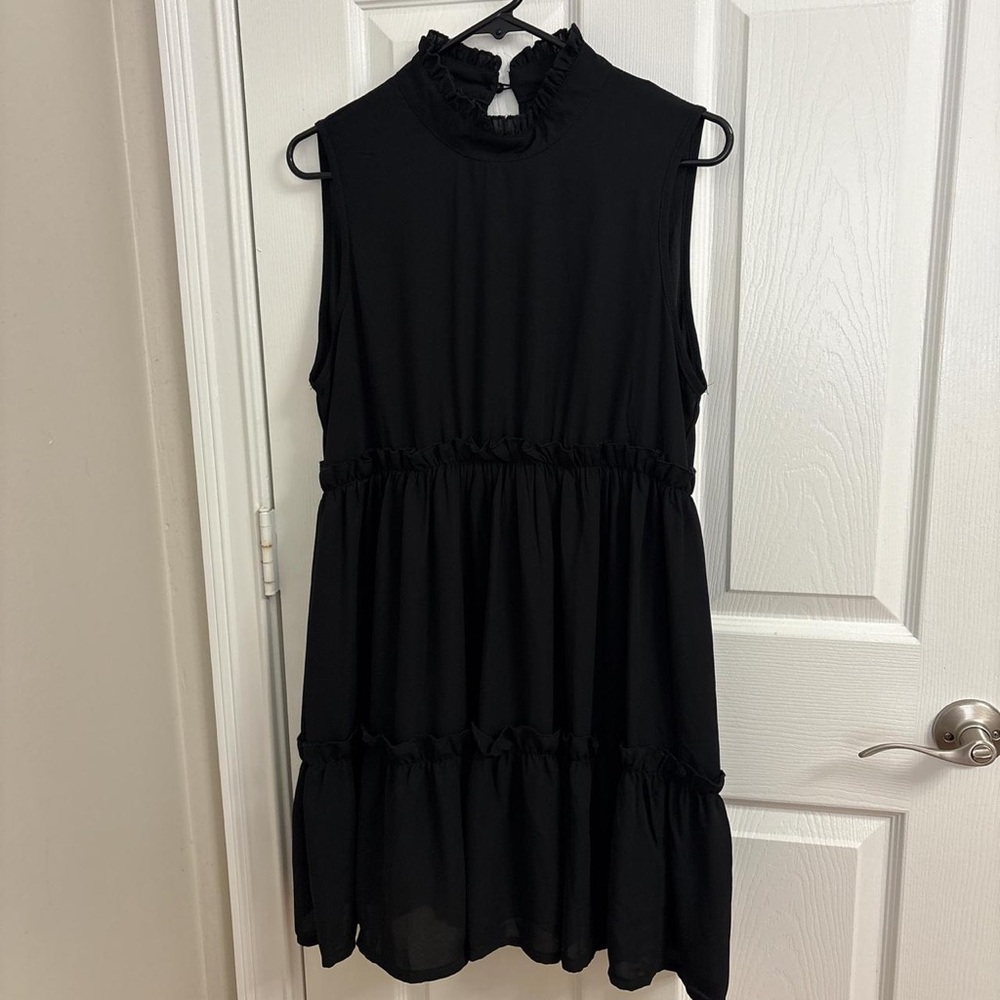 Sleeveless Black Ruffle-Trim Midi Dress